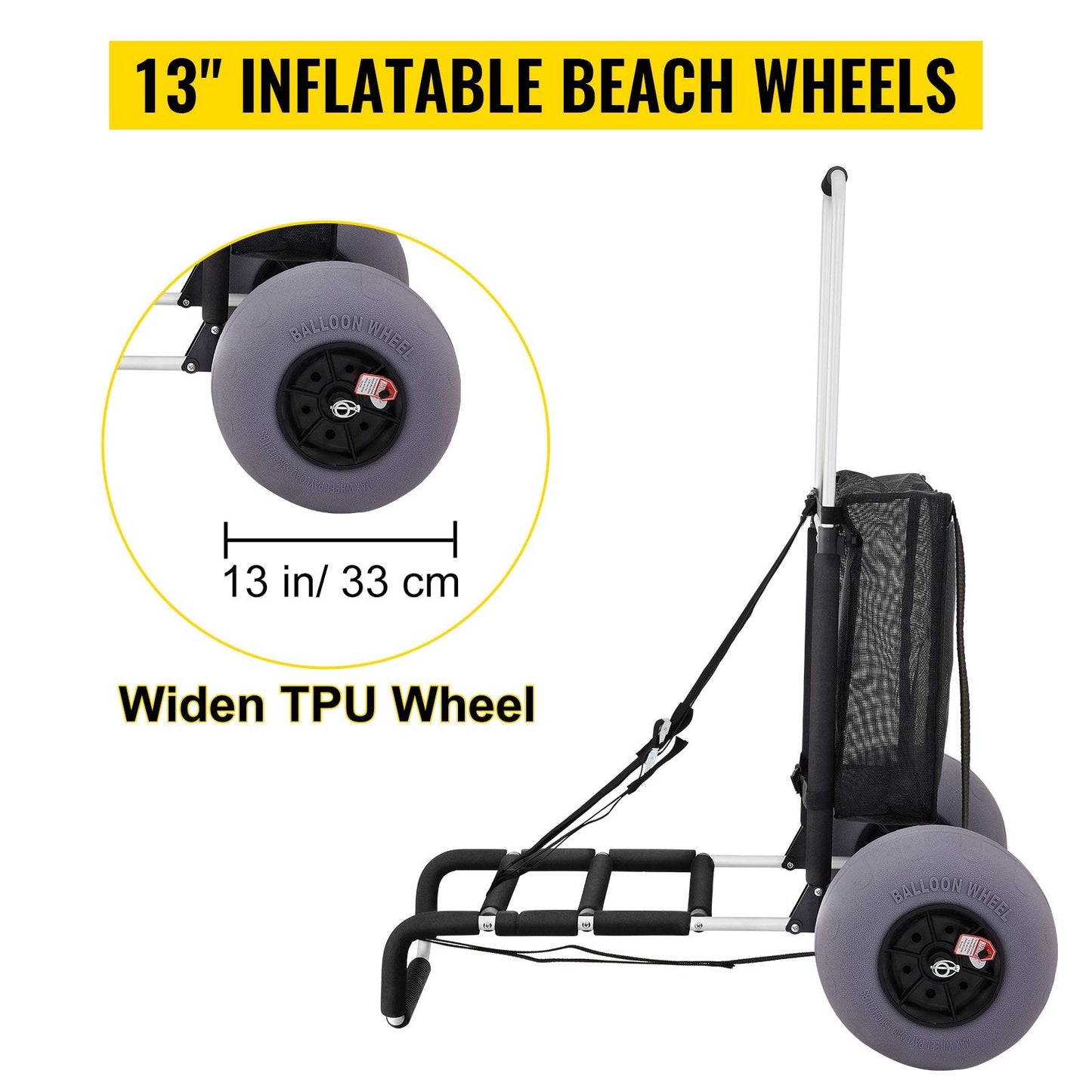 Heavy-Duty Beach Wagon with 33 cm Balloon Wheels and Adjustable Height