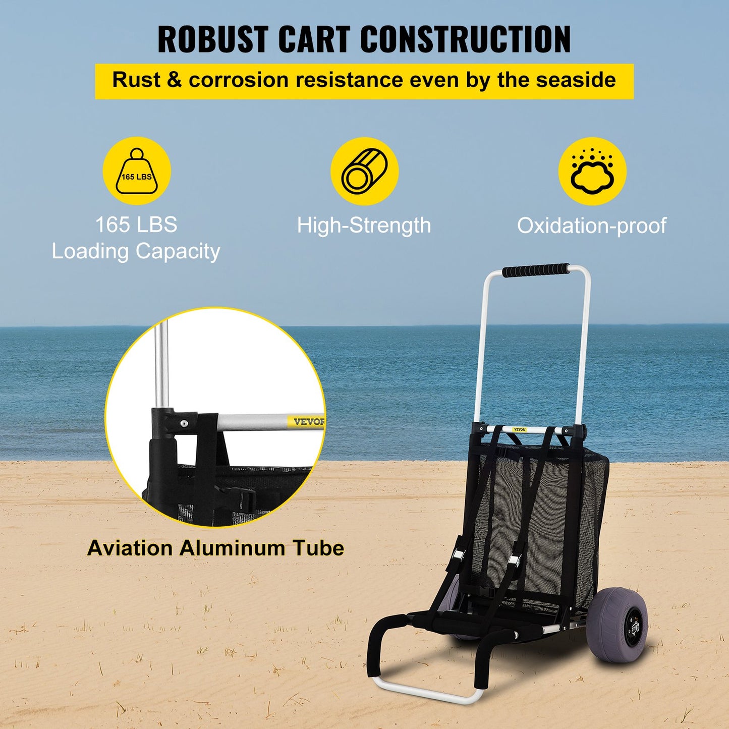 VEVOR Beach Carts for Sand, with 10\" PVC Balloon Wheels, 15\" x 15\" Cargo Deck,