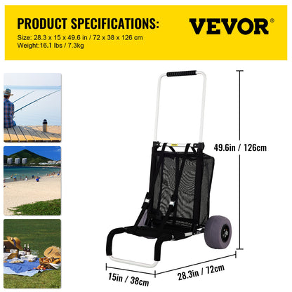VEVOR Beach Carts for Sand, with 10\" PVC Balloon Wheels, 15\" x 15\" Cargo Deck,