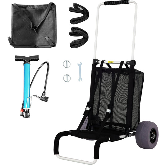 VEVOR Beach Carts for Sand, with 10\" PVC Balloon Wheels, 15\" x 15\" Cargo Deck,