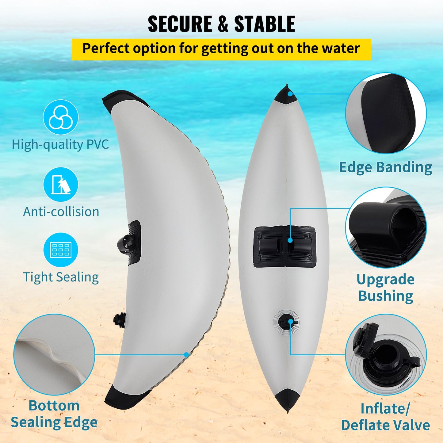 VEVOR Kayak Outrigger Stabilizers, 2 PCS, PVC Inflatable Outrigger Float with Sidekick