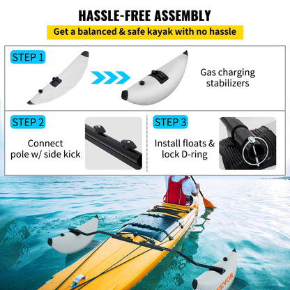 Inflatable Kayak Stabilizer Kit, PVC Outrigger Floats for Canoes & Fishing Boats