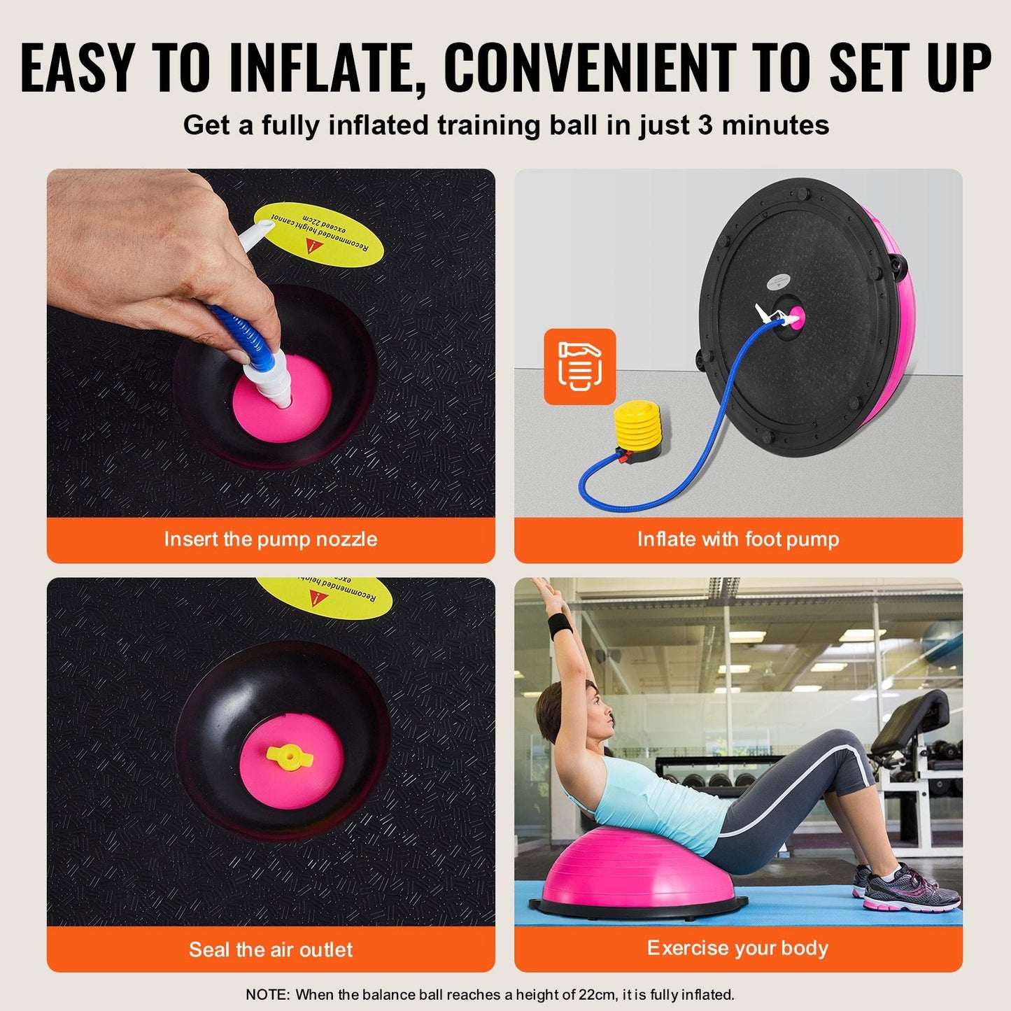 Half Balance Ball Trainer, 0.58m Stability Ball, 300kg Capacity, Pink, with Bands