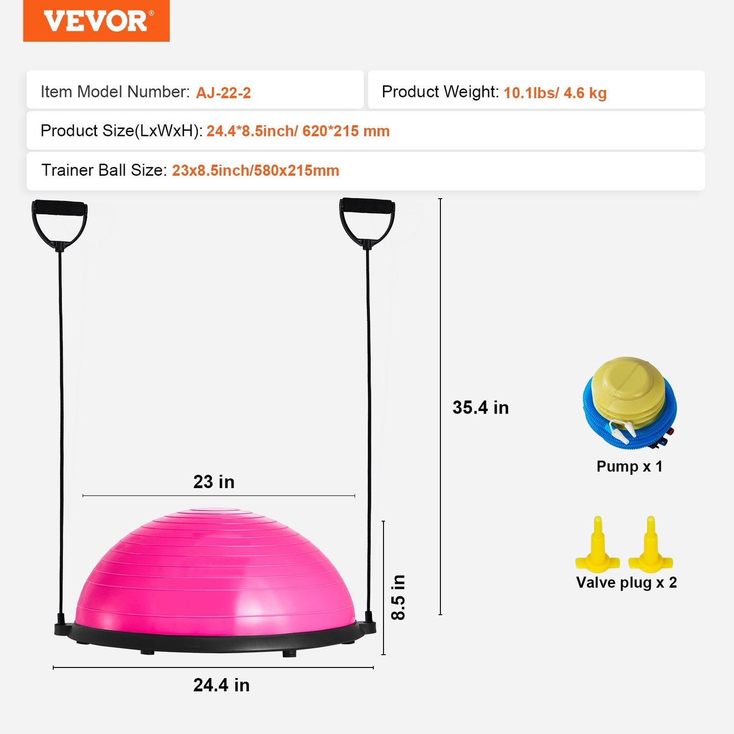 Half Balance Ball Trainer, 0.58m Stability Ball, 300kg Capacity, Pink, with Bands
