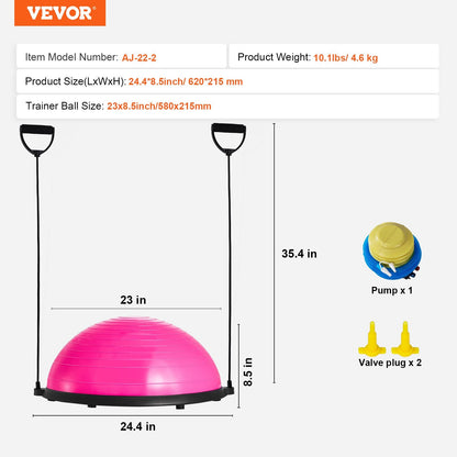 Half Balance Ball Trainer, 0.58m Stability Ball, 300kg Capacity, Pink, with Bands