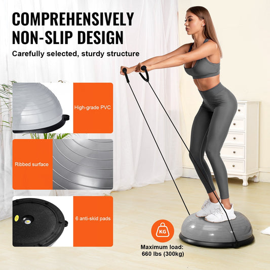 Half Ball Balance Trainer, 300 kg Capacity, with Bands & Pump for Home Workouts