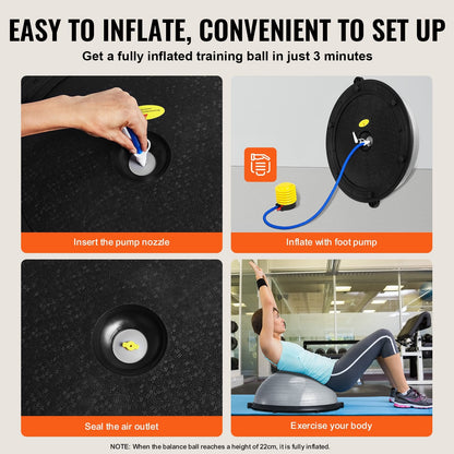 Half Ball Balance Trainer, 300 kg Capacity, with Bands & Pump for Home Workouts