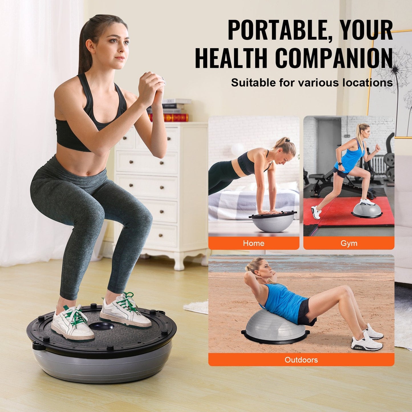 Half Ball Balance Trainer, 300 kg Capacity, with Bands & Pump for Home Workouts