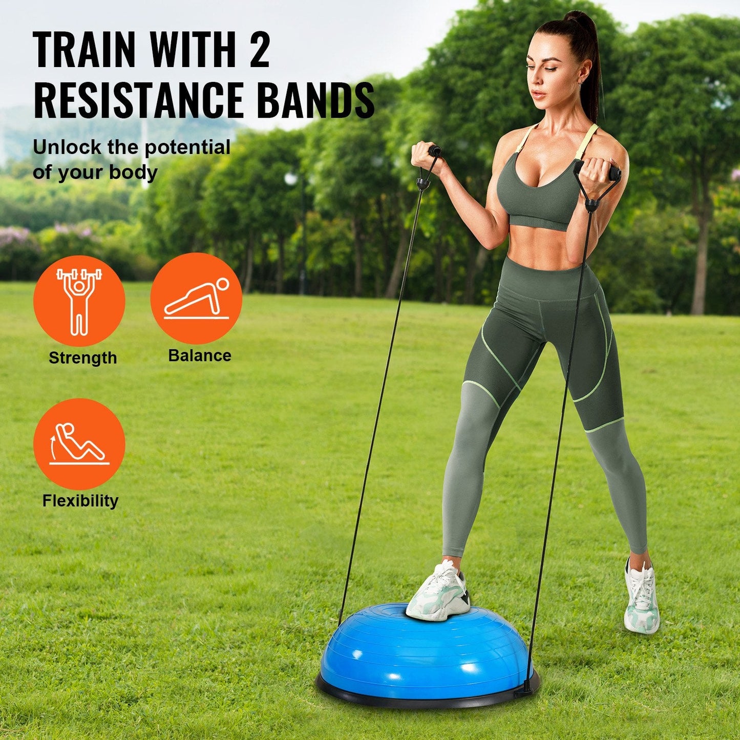 Balance Trainer Ball with Resistance Bands, 300 kg Capacity, Blue (0.6m Diameter)