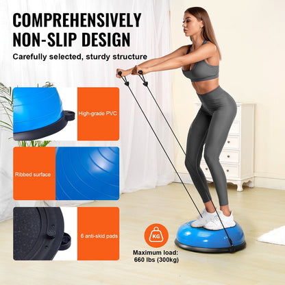 Balance Trainer Ball with Resistance Bands, 300 kg Capacity, Blue (0.6m Diameter)
