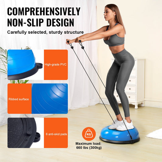 Balance Trainer Ball with Resistance Bands, 300 kg Capacity, Blue (0.6m Diameter)