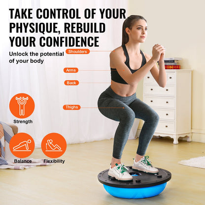 Half Balance Ball Trainer with Resistance Bands, 300 kg Capacity, Blue