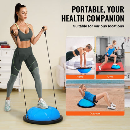 Half Balance Ball Trainer with Resistance Bands, 300 kg Capacity, Blue