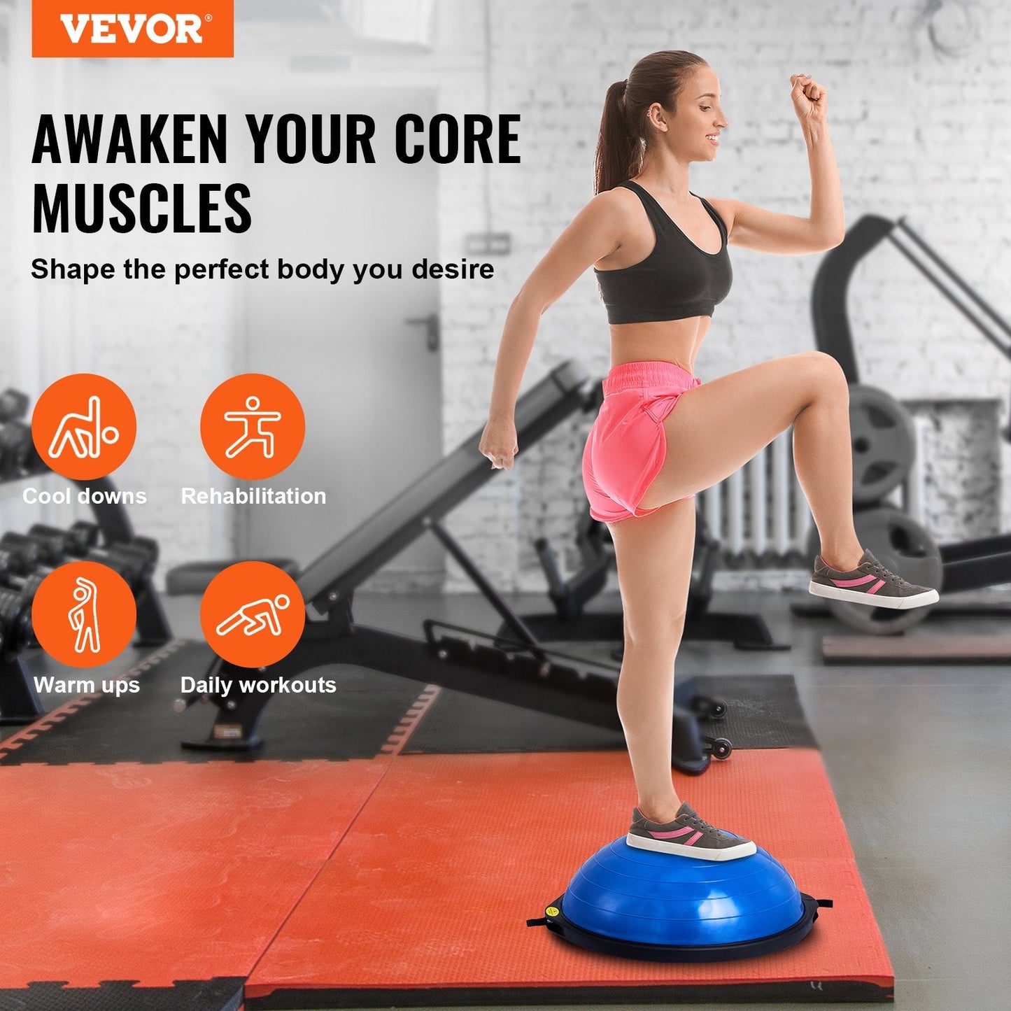 Half Balance Ball Trainer with Resistance Bands, 0.66m, 680kg Capacity, Blue