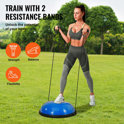 Half Balance Ball Trainer with Resistance Bands, 0.66m, 680kg Capacity, Blue