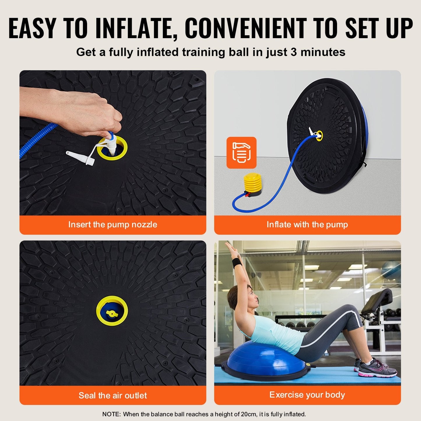 Half Balance Ball Trainer with Resistance Bands, 0.66m, 680kg Capacity, Blue