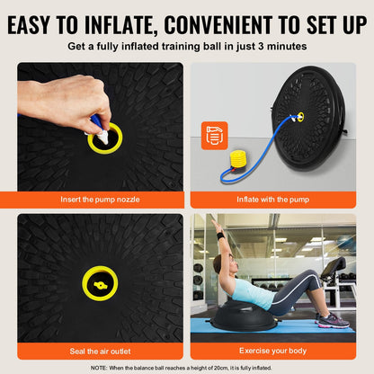 Half Balance Ball Trainer, 0.66m Diameter, 680kg Capacity, with Resistance Bands