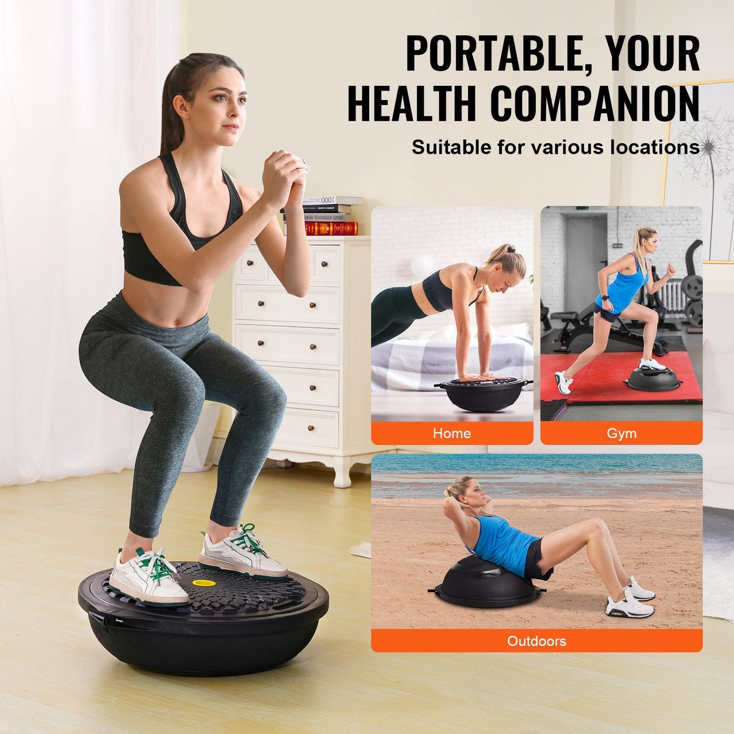 Half Balance Ball Trainer, 0.66m Diameter, 680kg Capacity, with Resistance Bands
