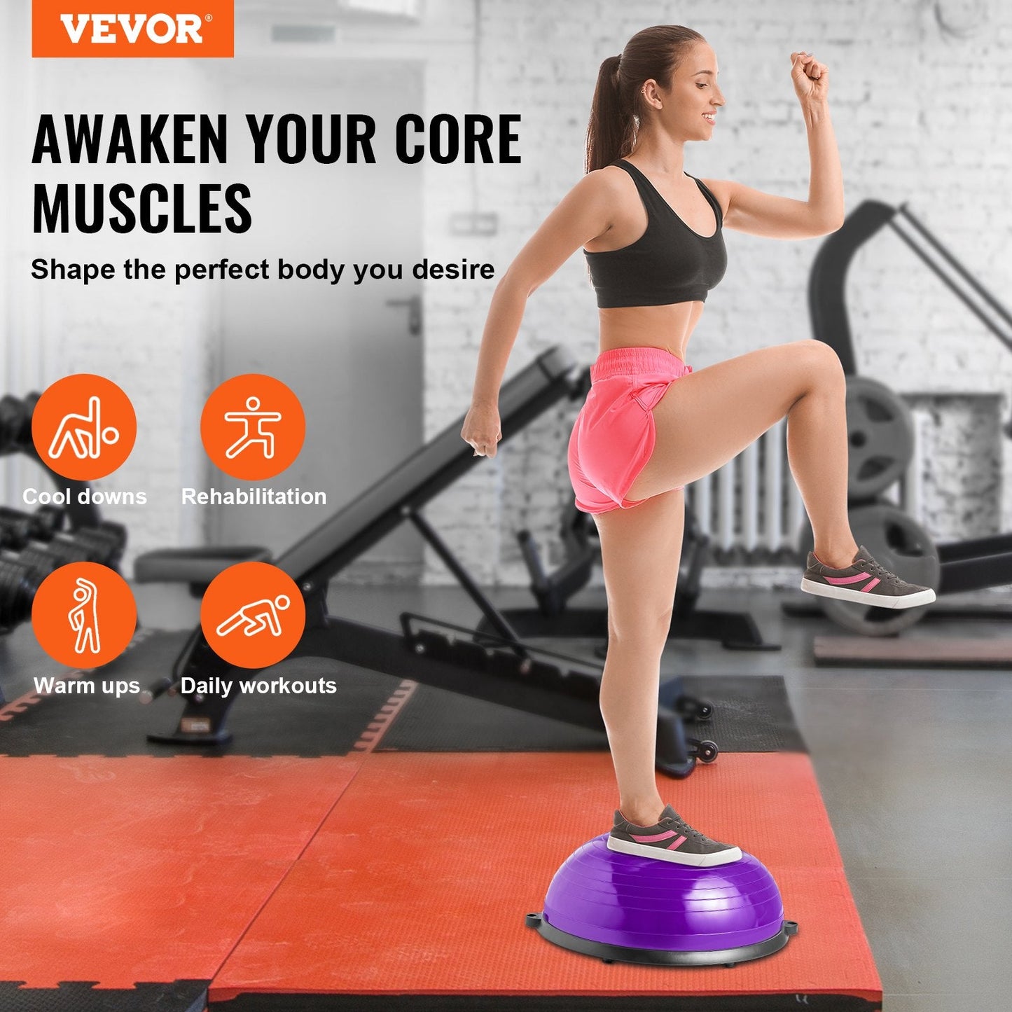 Purple Half Balance Ball Trainer with Resistance Bands, 300 kg Capacity, 0.6 m