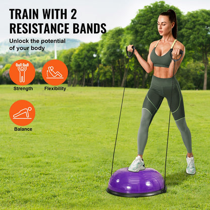 Purple Half Balance Ball Trainer with Resistance Bands, 300 kg Capacity, 0.6 m