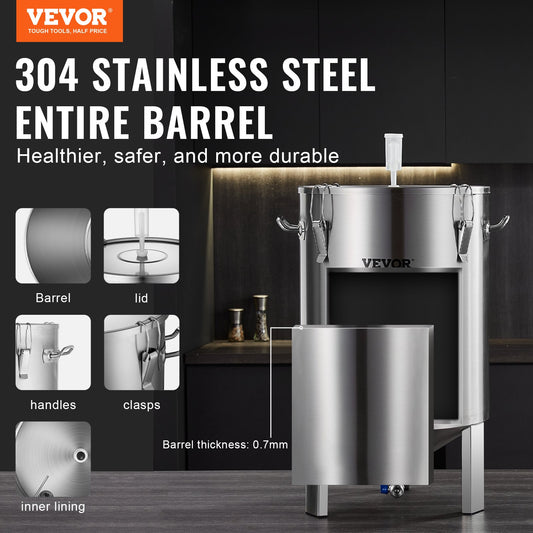 VEVOR 304 Stainless Steel Kettle, 16 GALLON Beer Brew Fermentor, Brew Bucket Fermentor