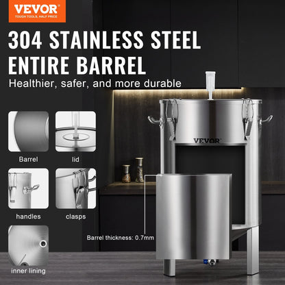 60L Stainless Steel Beer Brewing Kettle with Thermometer and Accessories