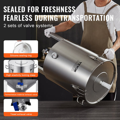 VEVOR 304 Stainless Steel Kettle, 16 GALLON Beer Brew Fermentor, Brew Bucket Fermentor