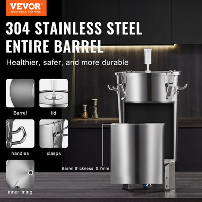 VEVOR 304 Stainless Steel Kettle, 8 GALLON Beer Brew Fermentor, Brew Bucket Fermentor