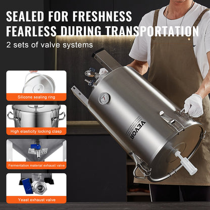 VEVOR 304 Stainless Steel Kettle, 8 GALLON Beer Brew Fermentor, Brew Bucket Fermentor