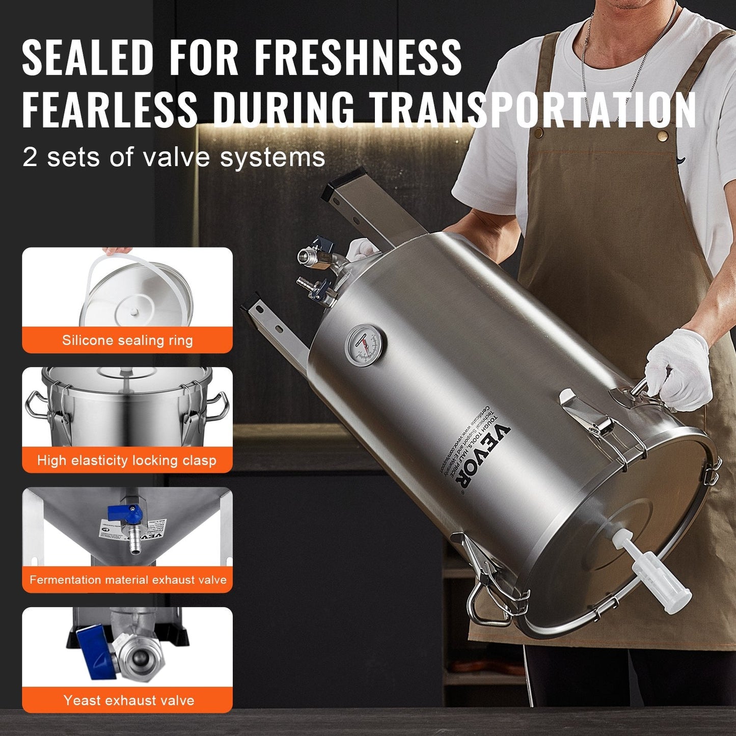 8 Gallon (30L) Stainless Steel Beer Brew Fermentor with Thermometer & Spigot