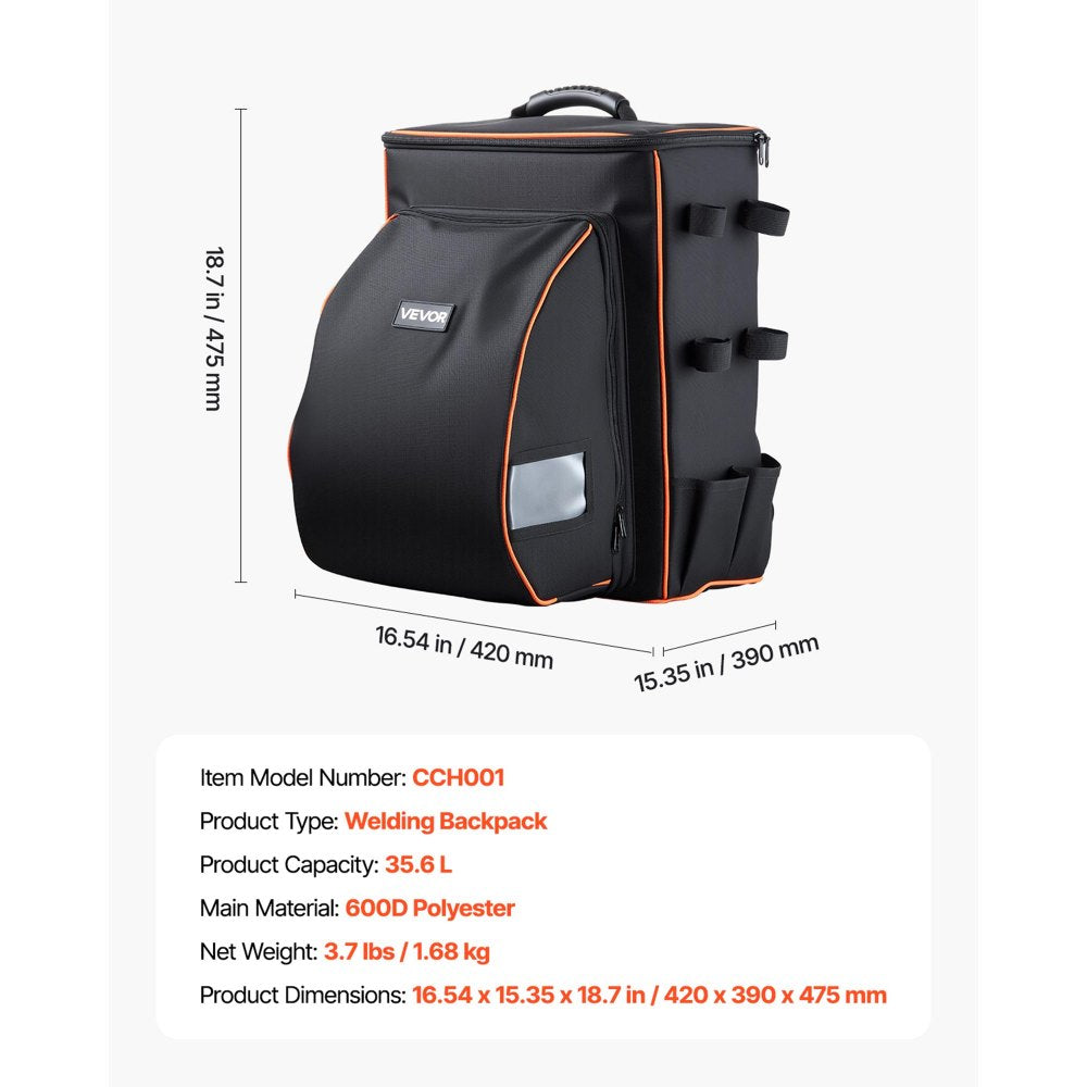 VEVOR 35.6L Welding Backpack 600D Polyester Welder Backpack for Tools and Helmet
