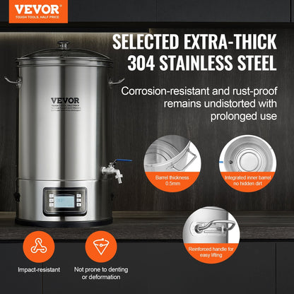Electric Home Beer Brewer, 30-Liter Stainless Steel Pot with Control Panel