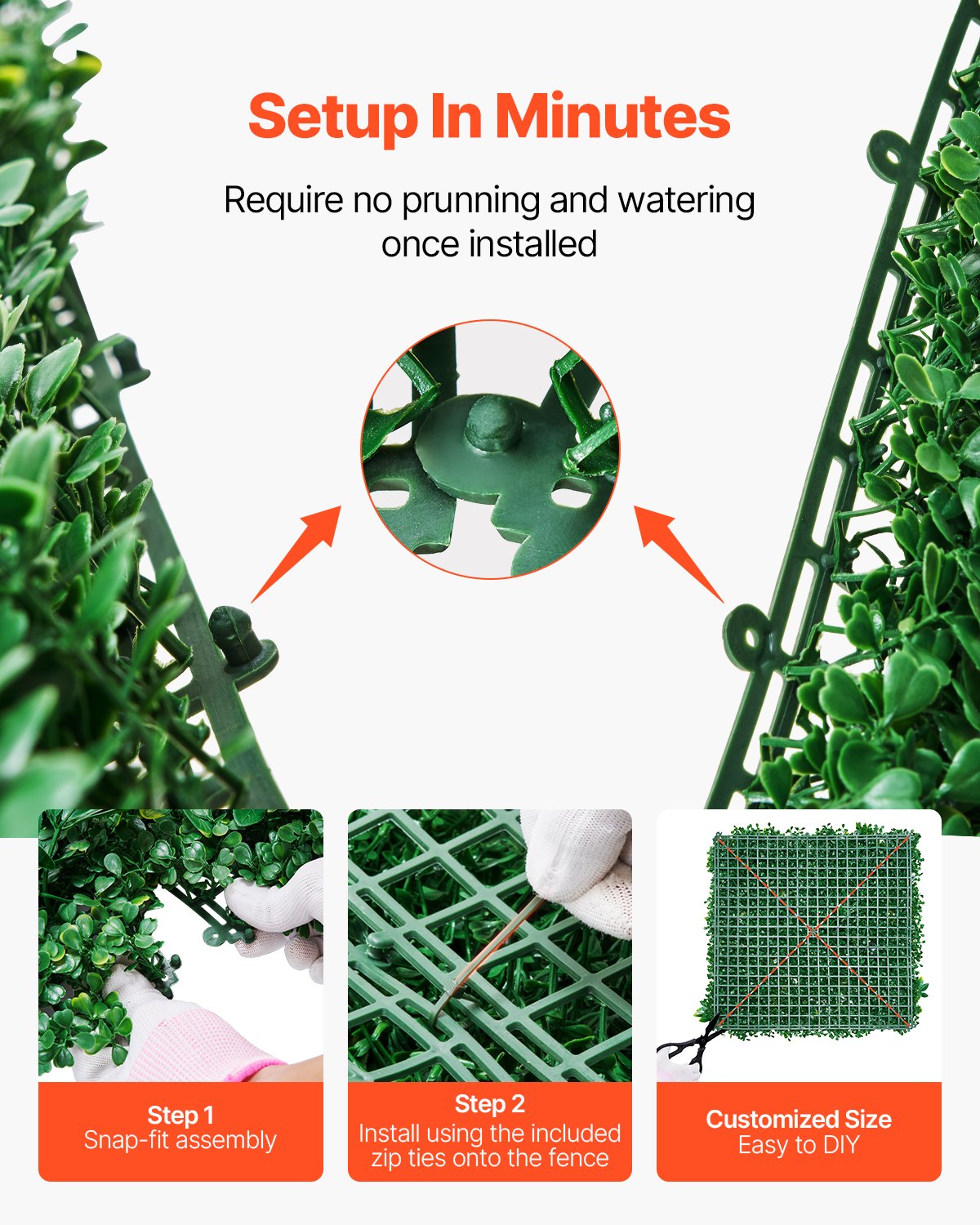 VEVOR Artificial Grass Wall Panels 12 PCS 20 x 20 inch 3D Greenery for Decor