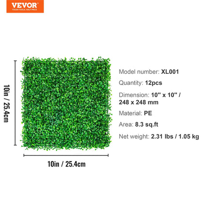 12-Piece 0.25x0.25m Artificial Boxwood Panels - UV-Protected Privacy Screen