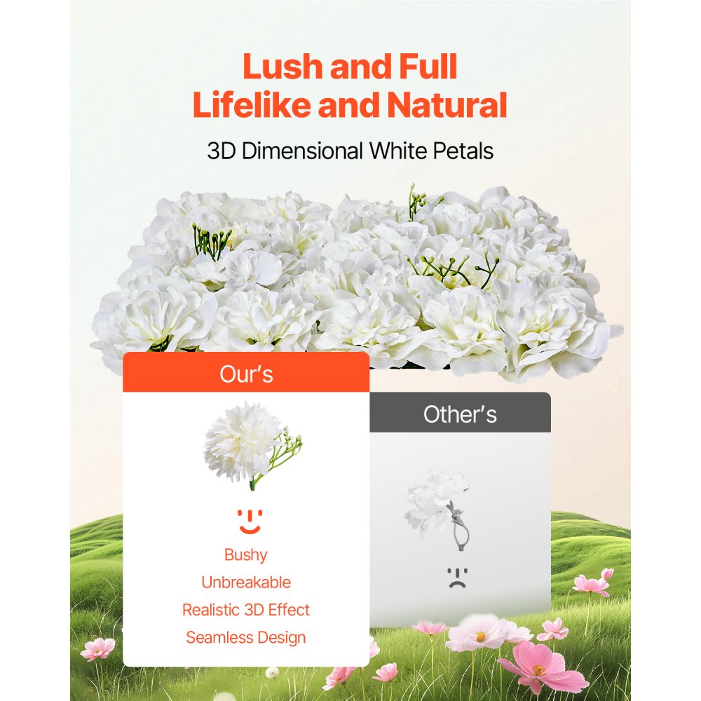 VEVOR 3D Flower Wall Panel 24 PCS 15 x 15 inch Artificial Floral Background for Wedding