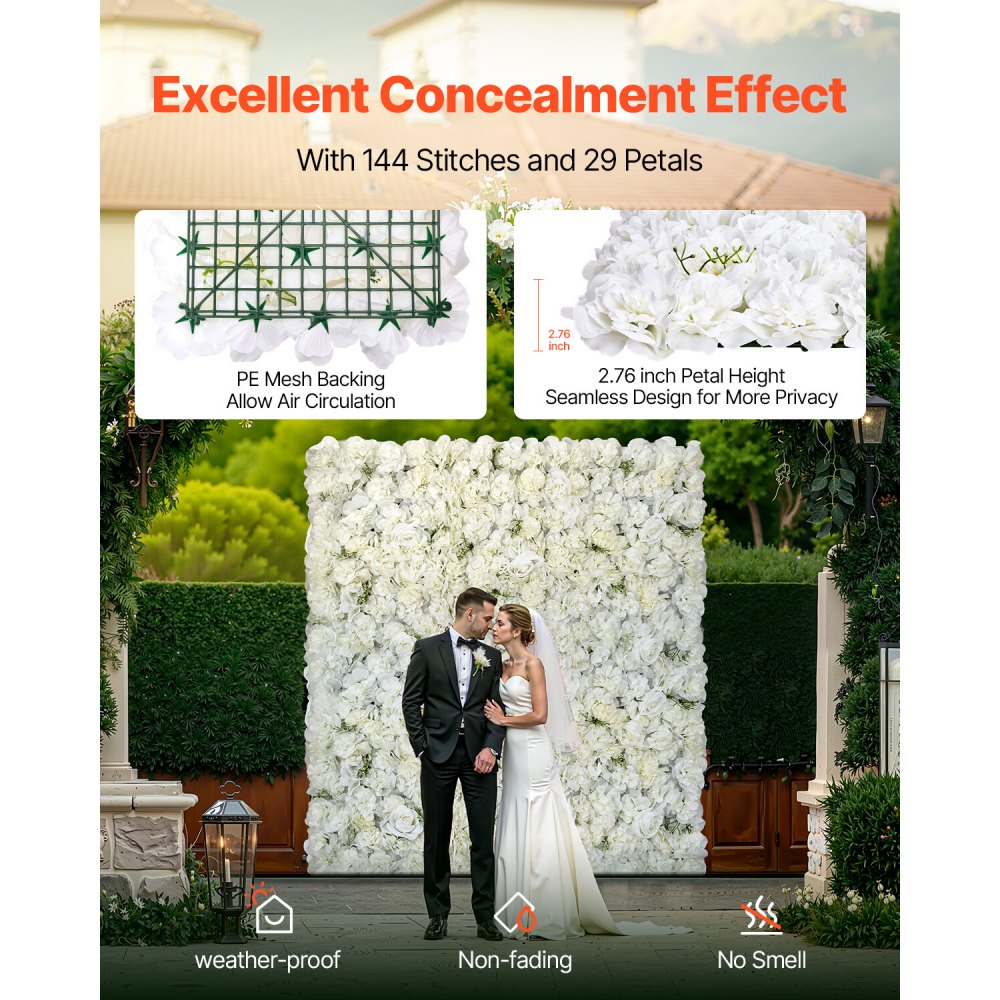 VEVOR 3D Flower Wall Panel 24 PCS 15 x 15 inch Artificial Floral Background for Wedding