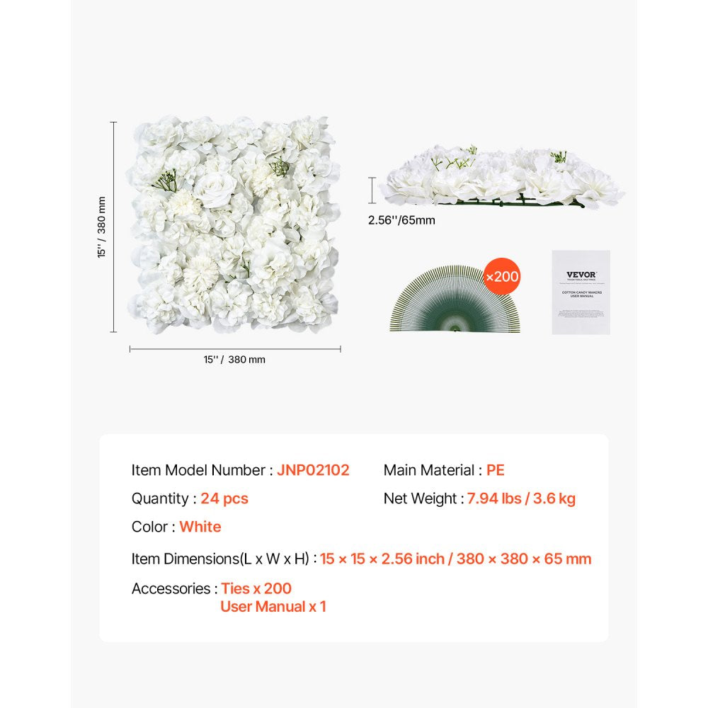 VEVOR 3D Flower Wall Panel 24 PCS 15 x 15 inch Artificial Floral Background for Wedding