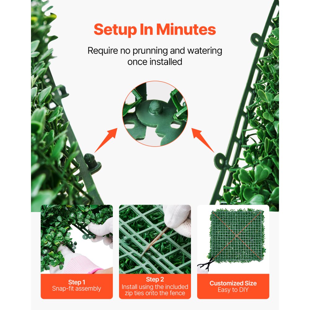VEVOR Artificial Grass Wall Panels 8 PCS 20 x 20 inch 3D Greenery for Decor