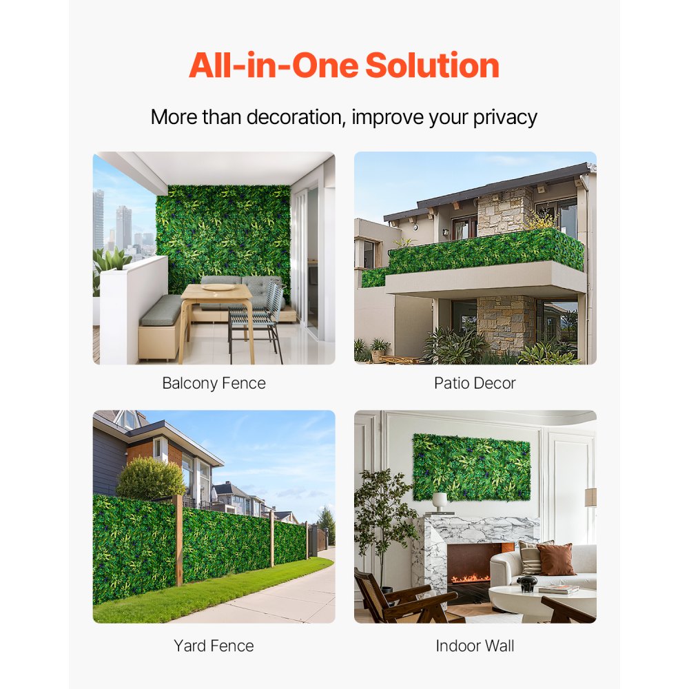 VEVOR Artificial Grass Wall Panels 8 PCS 20 x 20 inch 3D Greenery for Decor