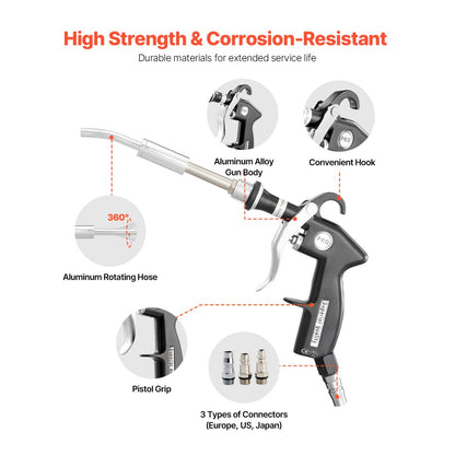 VEVOR Car Cleaning Gun 6-9.2 Bar High-Pressure Air Blow Gun 2 Nozzles Blast Dirt