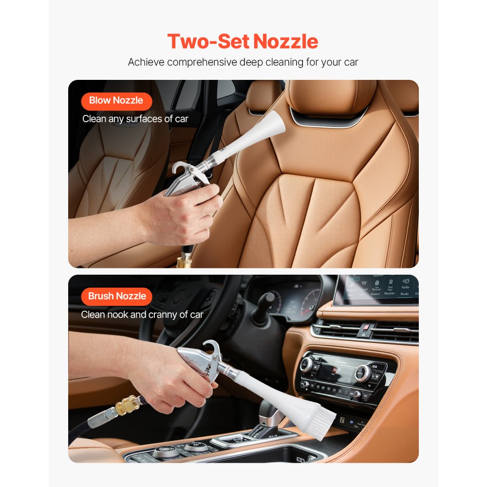 VEVOR Car Cleaning Gun 6-9.2 Bar High-Pressure Air Blow Gun 2 Nozzles Blast Dust