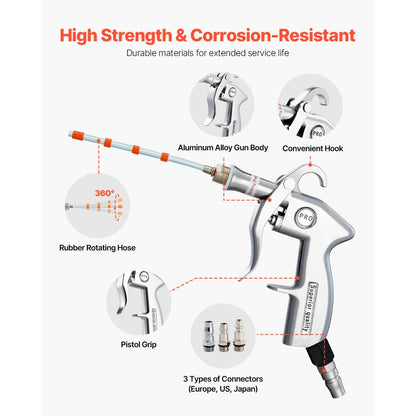 VEVOR Car Cleaning Gun 6-9.2 Bar High-Pressure Air Blow Gun 2 Nozzles Blast Dust