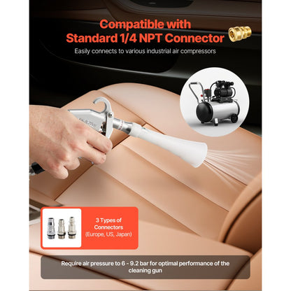 VEVOR Car Cleaning Gun 6-9.2 Bar High-Pressure Air Blow Gun 2 Nozzles Blast Dust