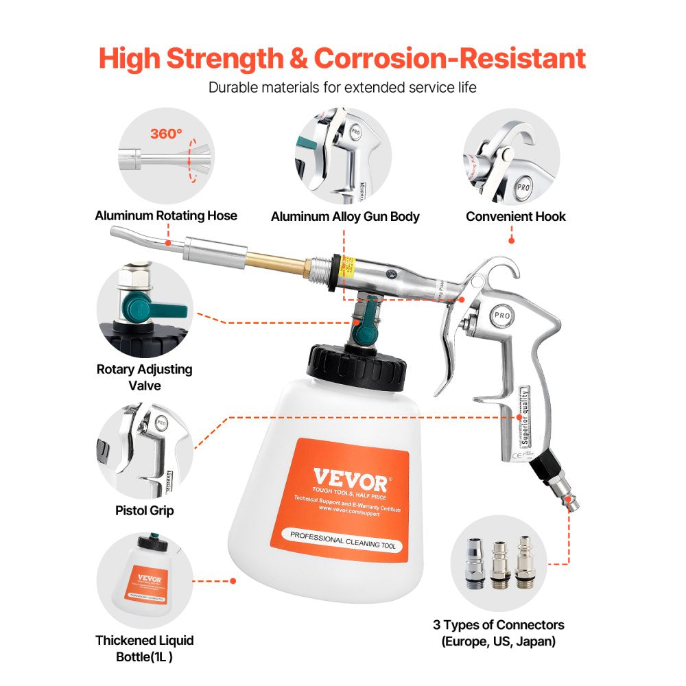 Car Cleaning Gun 6-9.2Bar High-Pressure Air Blow Gun with 1L Liquid Bottle