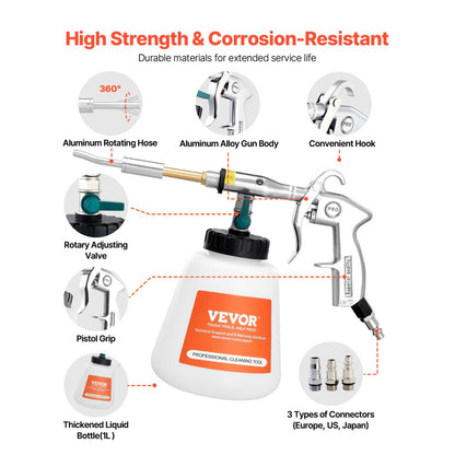 Car Cleaning Gun 6-9.2Bar High-Pressure Air Blow Gun with 1L Liquid Bottle