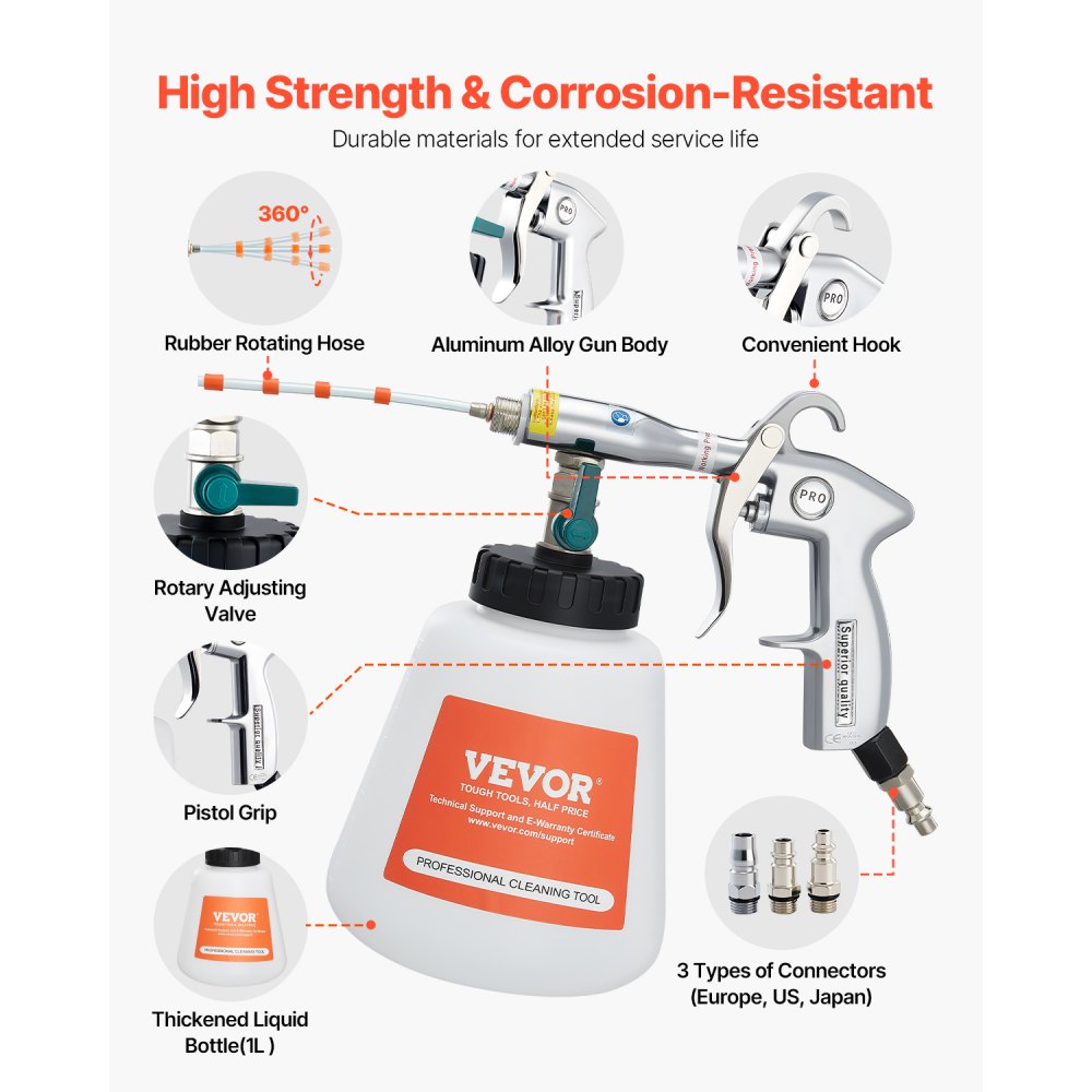 Car Cleaning Gun 6-9.2Bar High-Pressure Air Blow Gun 1L Liquid Bottle