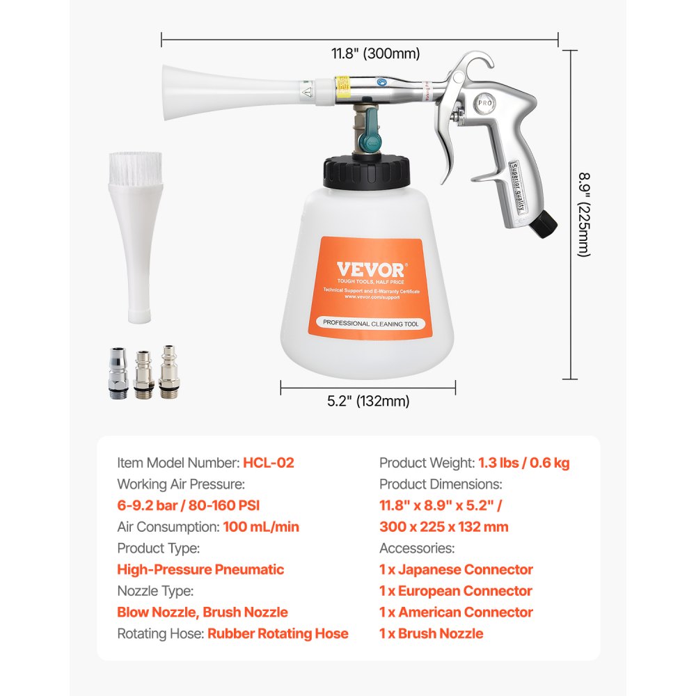 Car Cleaning Gun 6-9.2Bar High-Pressure Air Blow Gun 1L Liquid Bottle