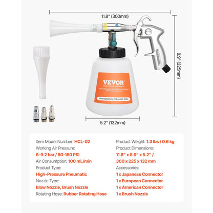 Car Cleaning Gun 6-9.2Bar High-Pressure Air Blow Gun 1L Liquid Bottle