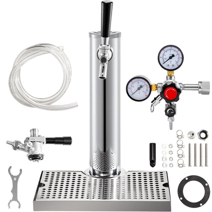 Single Tap Beer Kegerator Kit with Stainless Steel Tower & Dual Gauge Regulator