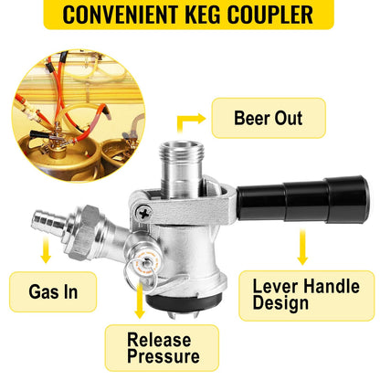 Single Tap Beer Kegerator Kit with Stainless Steel Tower & Dual Gauge Regulator